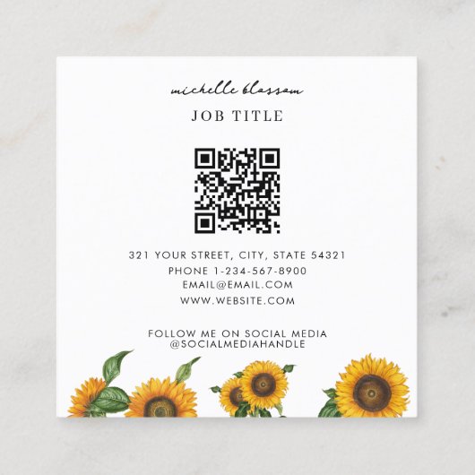 Zonnebloemen Botanisch gebladerte groen QR-code Vierkante Visitekaartje (Achterkant)