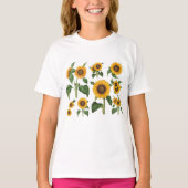 Zonnebloemen Botanisch groen T-shirt (Voorkant)