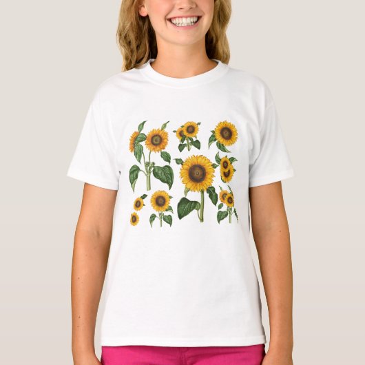 Zonnebloemen Botanisch groen T-shirt (Voorkant)