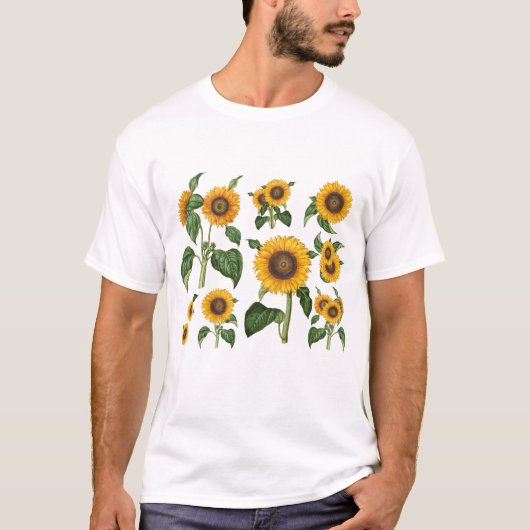 Zonnebloemen Botanisch groen T-shirt (Voorkant)