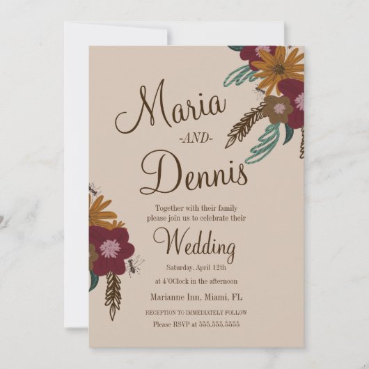  zonnebloemen botanische bruiloft kaart (Voorkant)