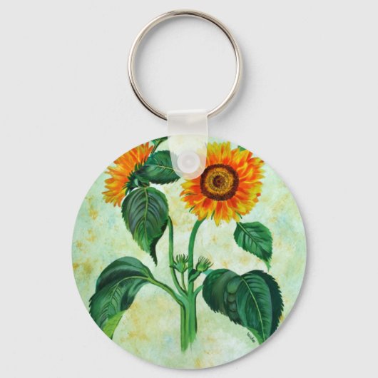  zonnebloemen Botanische Kunst Sleutelhanger (Voorkant)