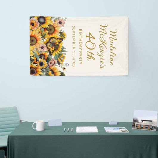 Zonnebloemen Boterfly Vrouw 40e verjaardag Spandoek (Beurs)