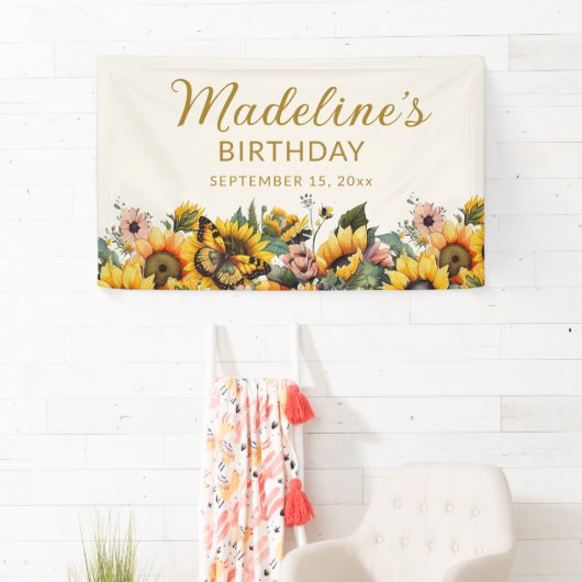 Zonnebloemen Boterfly Vrouwendag Spandoek (Insitu)