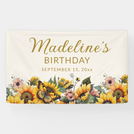 Zonnebloemen Boterfly Vrouwendag Spandoek (Horizontaal)