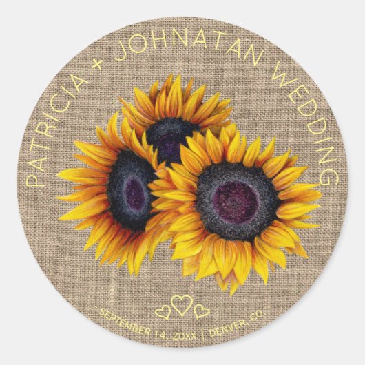 Zonnebloemen bouquet rustige bolap bruiloft ronde sticker (Voorkant)