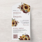 Zonnebloemen Bourgogne Bloemen QR Code Bruiloft All In One Uitnodiging (Binnen)