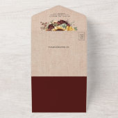 Zonnebloemen Bourgogne Bloemen QR Code Burlap Brui All In One Uitnodiging (Buitenkant)