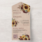 Zonnebloemen Bourgogne Bloemen QR Code Burlap Brui All In One Uitnodiging (Binnen)