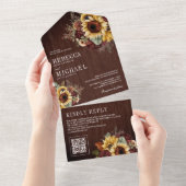 Zonnebloemen Bourgogne Bloemen QR Code Hout Bruilo All In One Uitnodiging (Afscheurbaar)