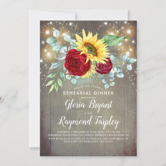 Zonnebloemen Bourgondië Bloemen Rustiek repetitie Kaart (Voorkant)