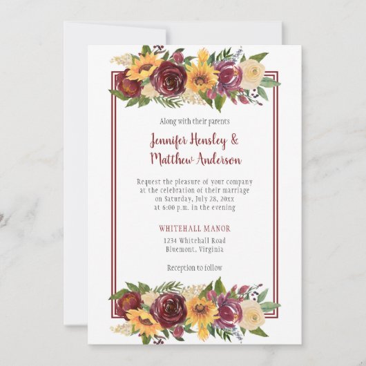 Zonnebloemen & Bourgondië Bloemendruppel Bourgondi Kaart (Voorkant)