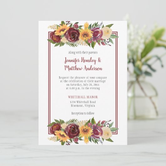 Zonnebloemen & Bourgondië Bloemendruppel Bourgondi Kaart (Staand voorkant)