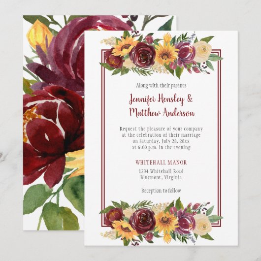 Zonnebloemen & Bourgondië Bloemendruppel Bourgondi Kaart (Voorkant / Achterkant)