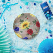 Zonnebloemen - Bourgondië en Navy Blue Herfst Rust Papieren Bordje (Feest)