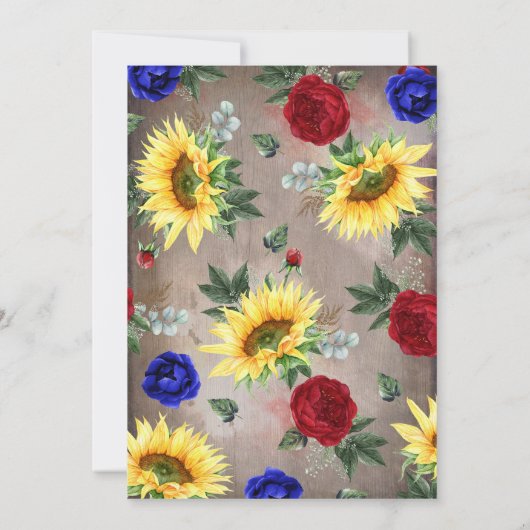 Zonnebloemen Bourgondië en Navy bruiloft Jubileum Kaart (Achterkant)