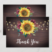 Zonnebloemen Bourgondische bloemlichten hout bruil Bedankkaart (Voorkant / Achterkant)
