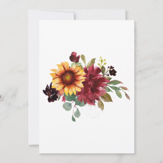 Zonnebloemen Bourgondische bruiloft ontwerp Sjablo Kaart (Achterkant)