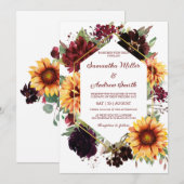 Zonnebloemen Bourgondische bruiloft ontwerp Sjablo Kaart (Voorkant / Achterkant)