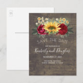 Zonnebloemen & Bourgondische rode roos Herfst Save Aankondigingskaart (Voorkant / Achterkant)