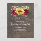 Zonnebloemen & Bourgondische rode roos Herfst Save Aankondigingskaart (Voorkant)