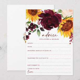 Zonnebloemen & Bourgondische Rozen Herfst Bruiloft Advieskaart