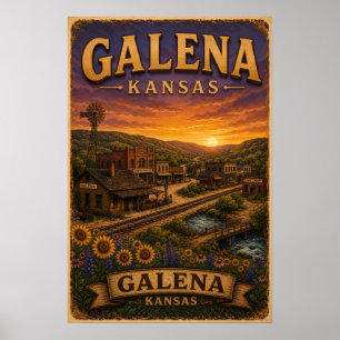 Zonnebloemen boven Galena Kansas Landschap Poster