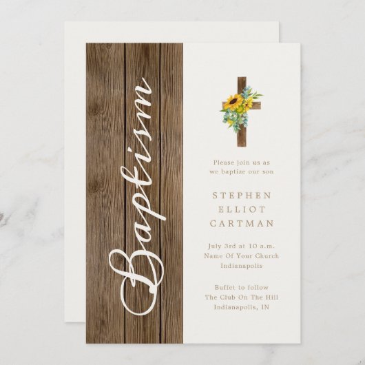 Zonnebloemen boven rustiek hout Elegant Script Doo Kaart (Voorkant / Achterkant)