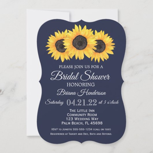 Zonnebloemen Bridal Shower Invitations Country Blu Kaart (Voorkant)