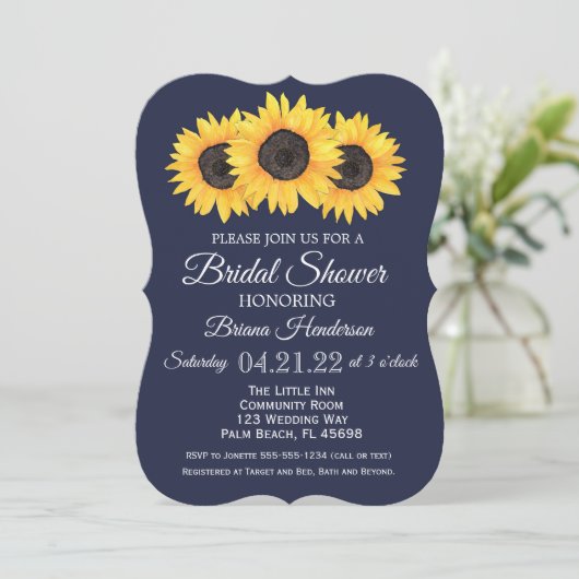 Zonnebloemen Bridal Shower Invitations Country Blu Kaart (Staand voorkant)