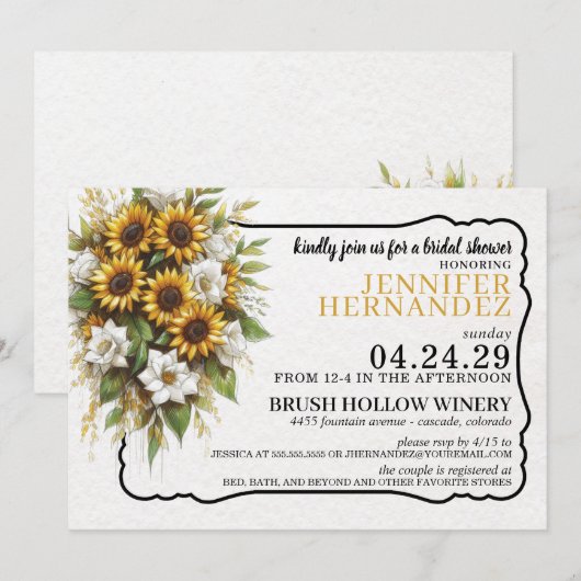Zonnebloemen Bridal Showuitnodiging Kaart (Voorkant / Achterkant)