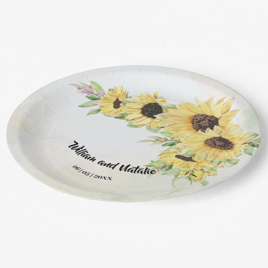 Zonnebloemen Bridal Weddenschap Papieren Bordje (Gekanteld)