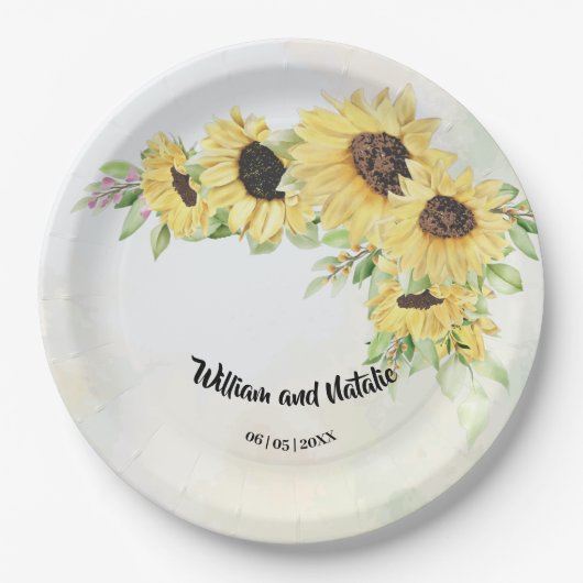 Zonnebloemen Bridal Weddenschap Papieren Bordje (Voorkant)