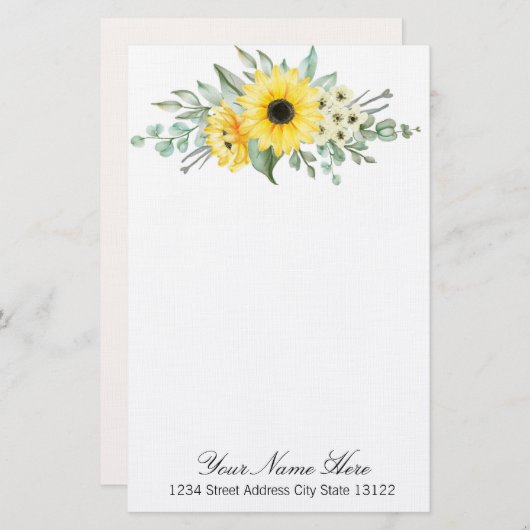 Zonnebloemen Briefpapier (Voorkant / Achterkant)