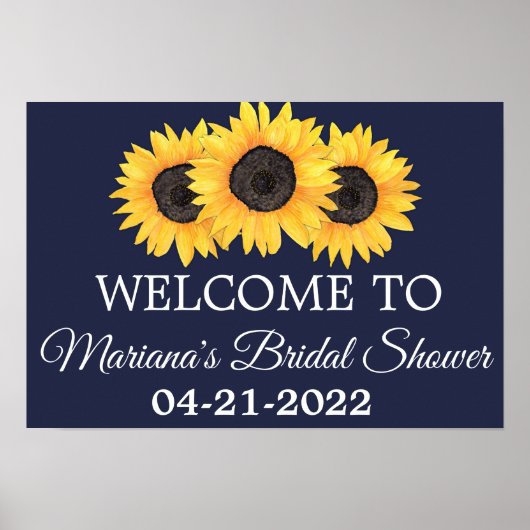 Zonnebloemen Bruidsdouche Rustiek Navyblauw Poster (Voorkant)
