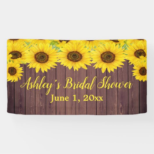 Zonnebloemen Bruidsfeest Achtergrond Rustieke Hout Spandoek (Horizontaal)