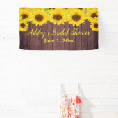Zonnebloemen Bruidsfeest Achtergrond Rustieke Hout Spandoek (Insitu)
