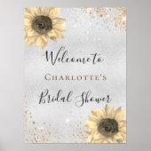 Zonnebloemen bruidssalon welkom zilver goud poster (Voorkant)