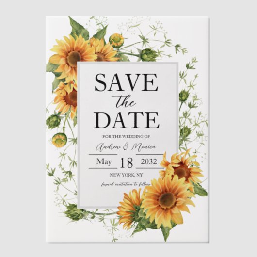 Zonnebloemen bruiloft Bewaar de datum doorschijnen Vellum Uitnodigingen (Voorkant)