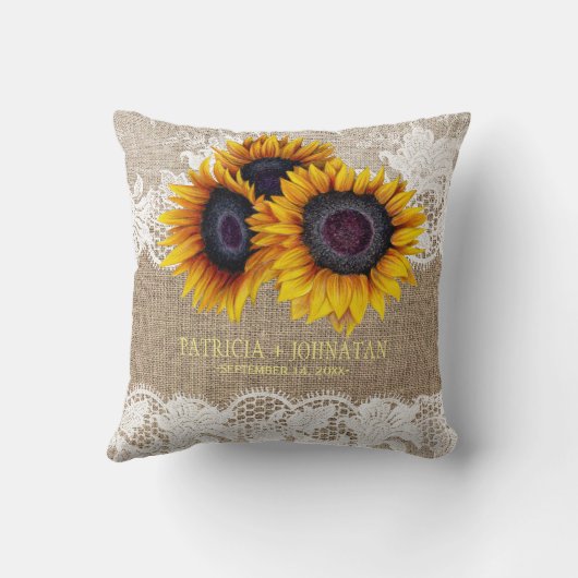 Zonnebloemen bruiloft burlap plaats pasgetrouwden kussen (Achterkant)