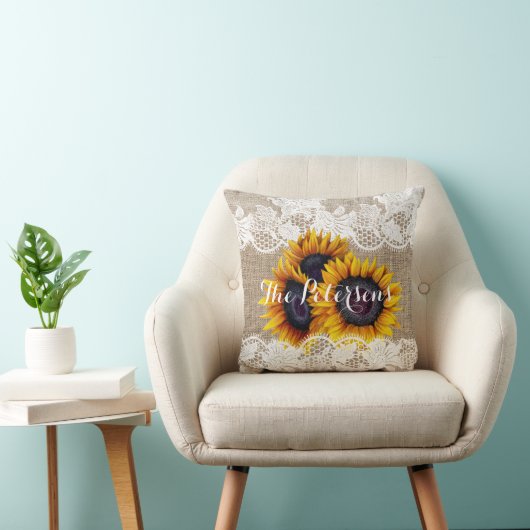 Zonnebloemen bruiloft burlap plaats pasgetrouwden kussen (Stoel)