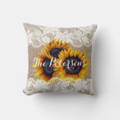 Zonnebloemen bruiloft burlap plaats pasgetrouwden kussen (Voorkant)