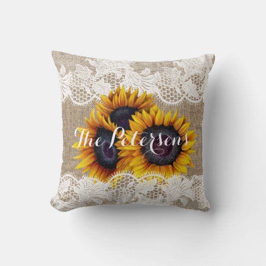 Zonnebloemen bruiloft burlap plaats pasgetrouwden kussen (Voorkant)