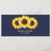 Zonnebloemen Bruiloft Menu op Blauwe Bloemen (Achterkant)