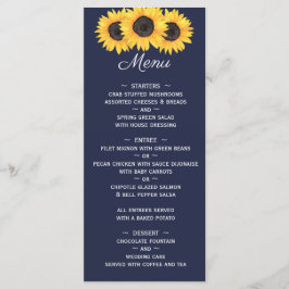 Zonnebloemen Bruiloft Menu op Blauwe Bloemen