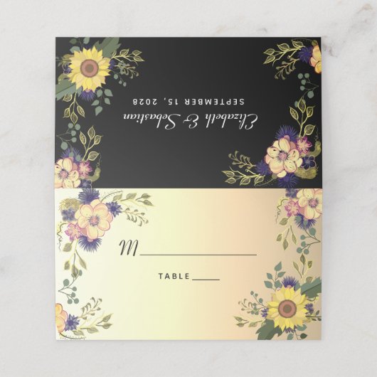Zonnebloemen bruiloft plaatskaartje (Buitenkant ongevouwen)
