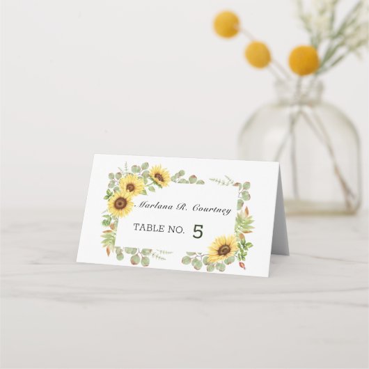 Zonnebloemen bruiloft plaatskaartje (Voorkant)