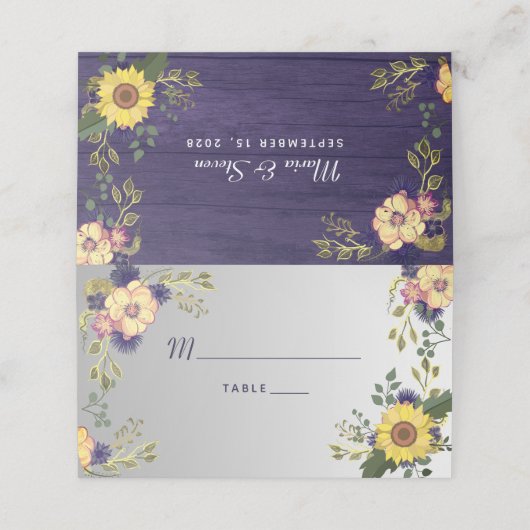 Zonnebloemen bruiloft plaatskaartje (Buitenkant ongevouwen)