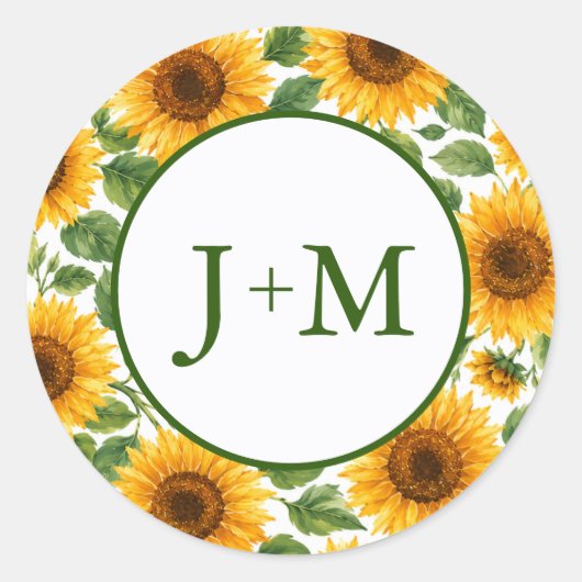 Zonnebloemen Bruiloft Ronde Sticker (Voorkant)