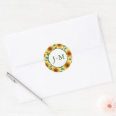 Zonnebloemen Bruiloft Ronde Sticker (Envelop)